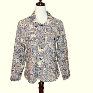 Analogy Womens‎ Paisley Print Button Up Jacket Sz L Cotton Blend Lightly Quilted